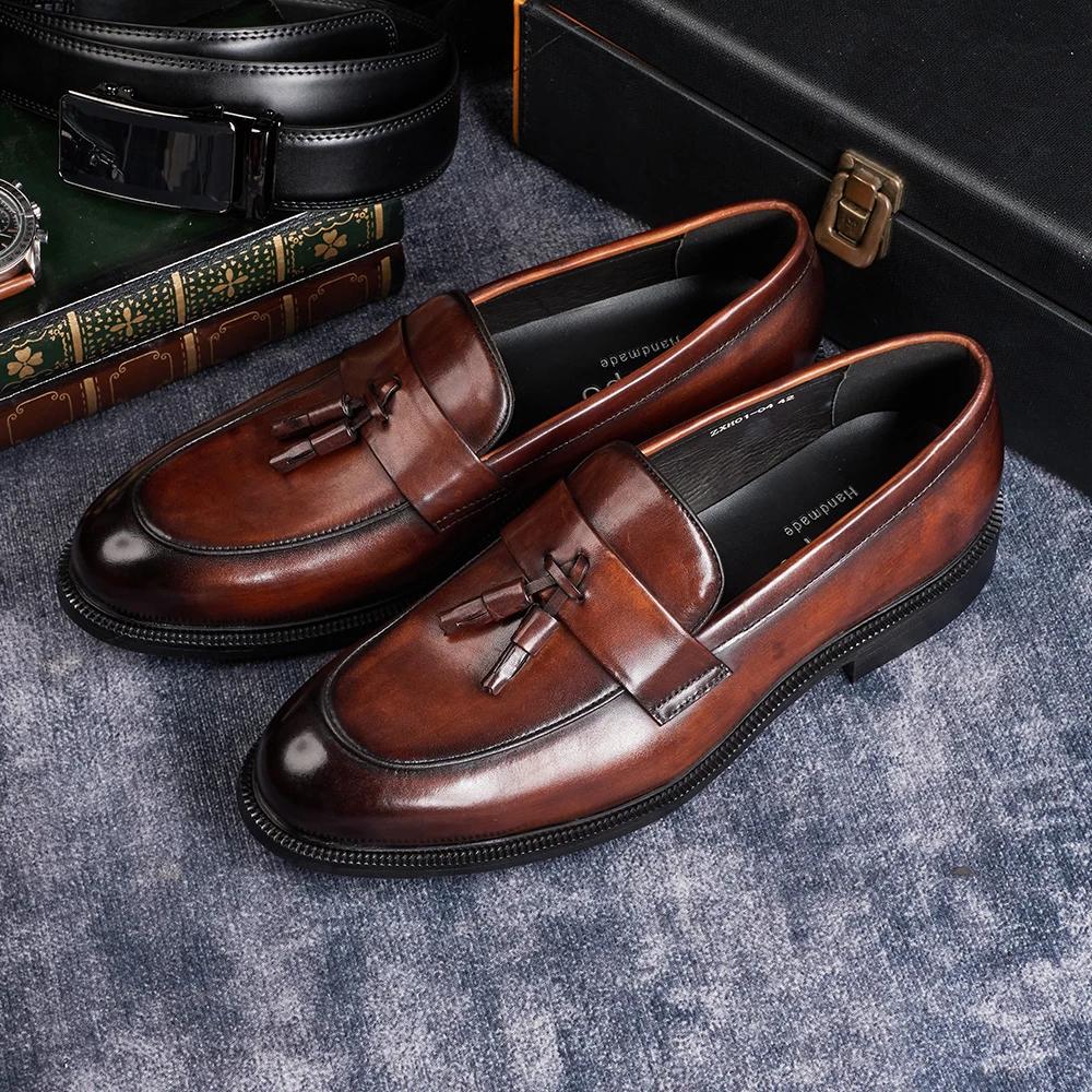Fashion Men's Casual Breathable Leather Loafers Business Office Driving Moccasins Comfortable Tassel Designers Shoes