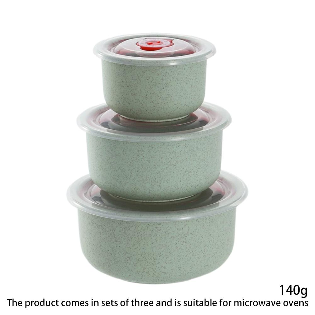 Wheat Straw Food Storage Bowl Set 3 Pieces With Lids Microwave Safe Plastic Bento Lunch Box Round Containers For Meal Prep Snack
