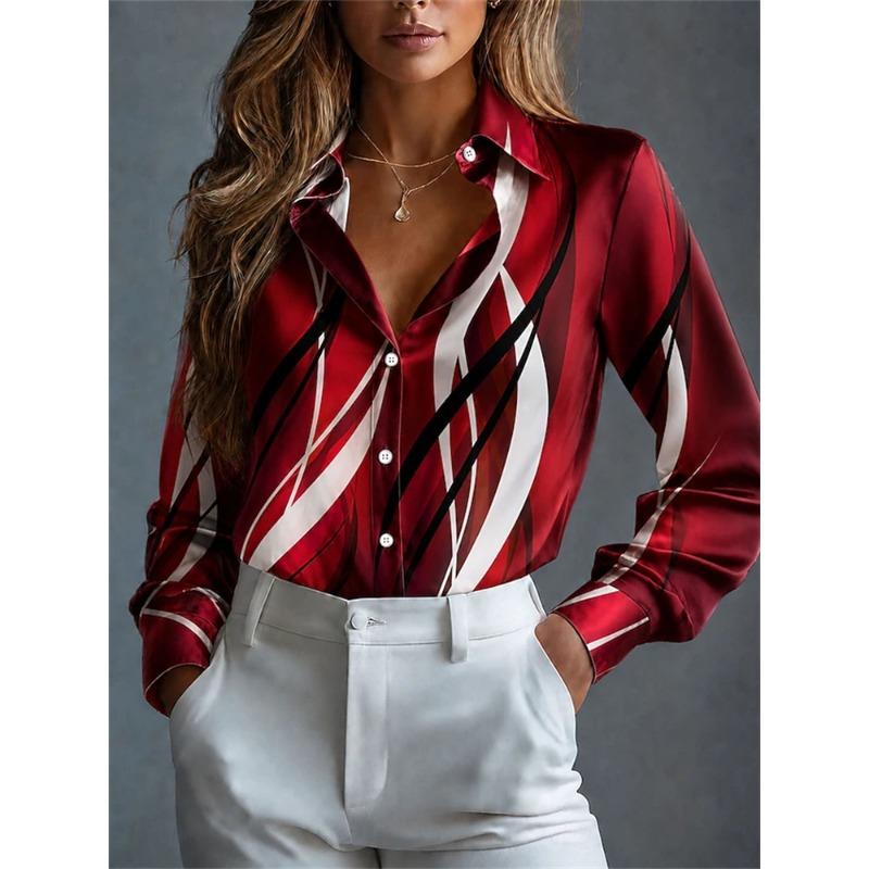 Damen Langarmshirt für Herbst 2026 Stilvoller 3D-Farbverlauf Druck Button-Down Street-Style Urlaubs-Vibe Lässiges Damen Oberteil