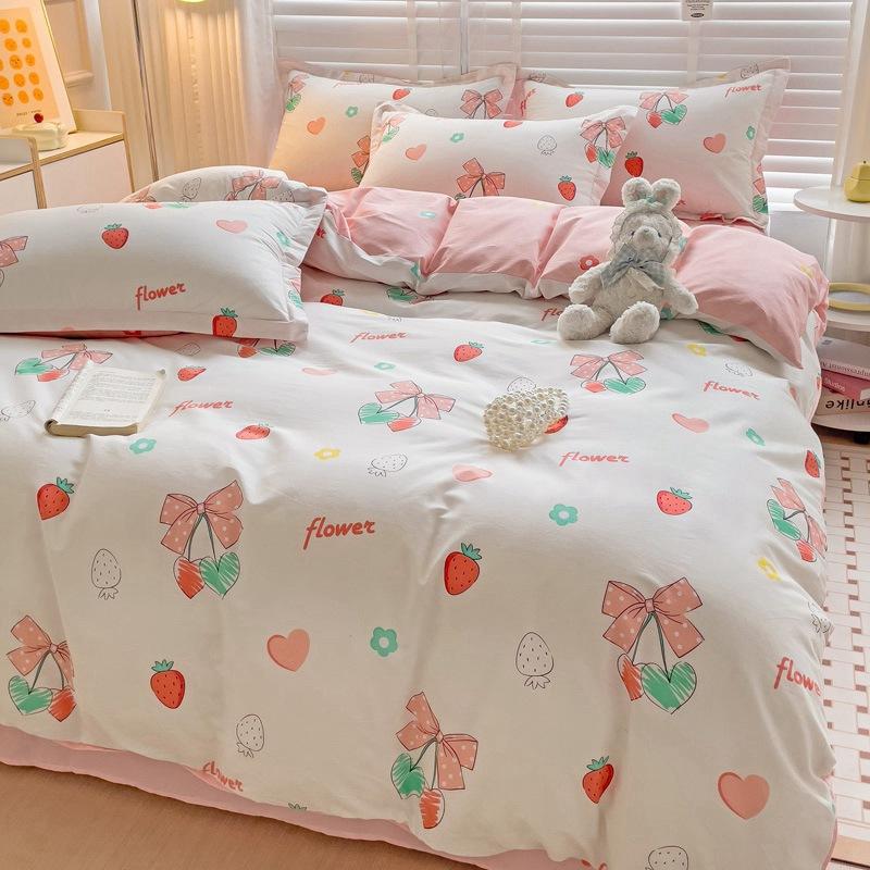 Vierteiliges Set aus Bettwäsche aus reiner Baumwolle, Bettbezug, Bettwäsche, dreiteiliges Bettlaken-Set für den Schlafsaal