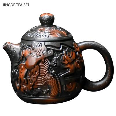 Ręcznie robiony reliefowy fioletowy czajnik ceramiczny gospodarstwa domowego obrotowy czajnik smoczy do cięcia wody chińska herbata