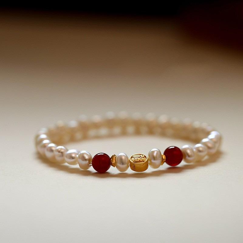 Natural Freshwater Pearl Bracelet with Sand Gold Agate Beads – Exquisite Light Luxury Niche, New Chinese Style for Women.