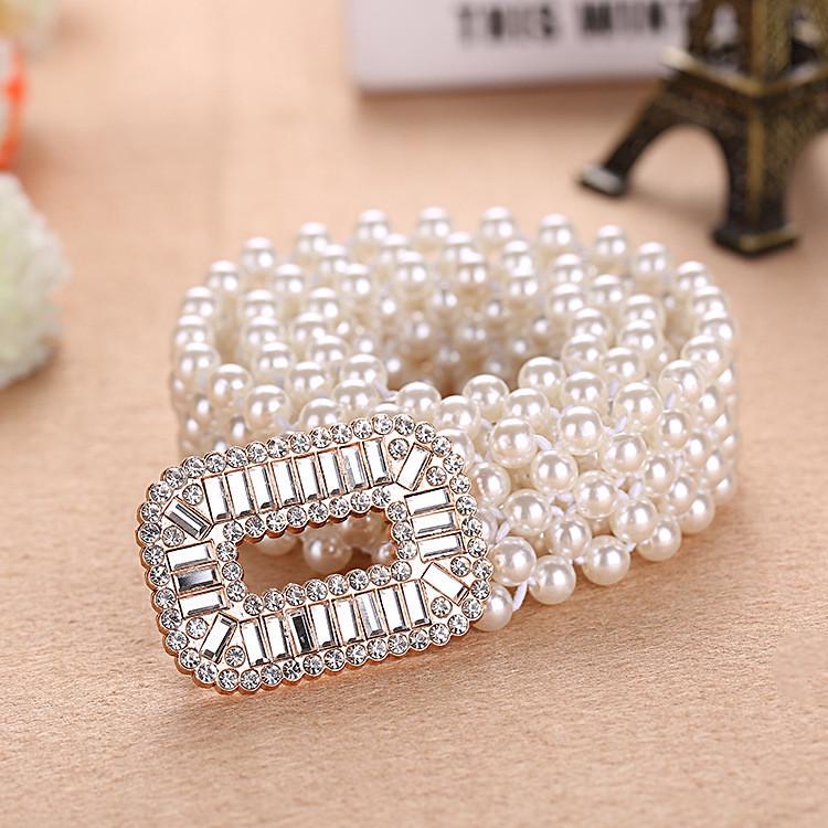 Women's Rhinestone & Pearl Elastic Waist Chain - Versatile and Stylish Fashion Cincher