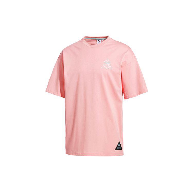 Puma Letter Print Short Sleeve T-Shirt Men Tops Peach-Pink 578232-19