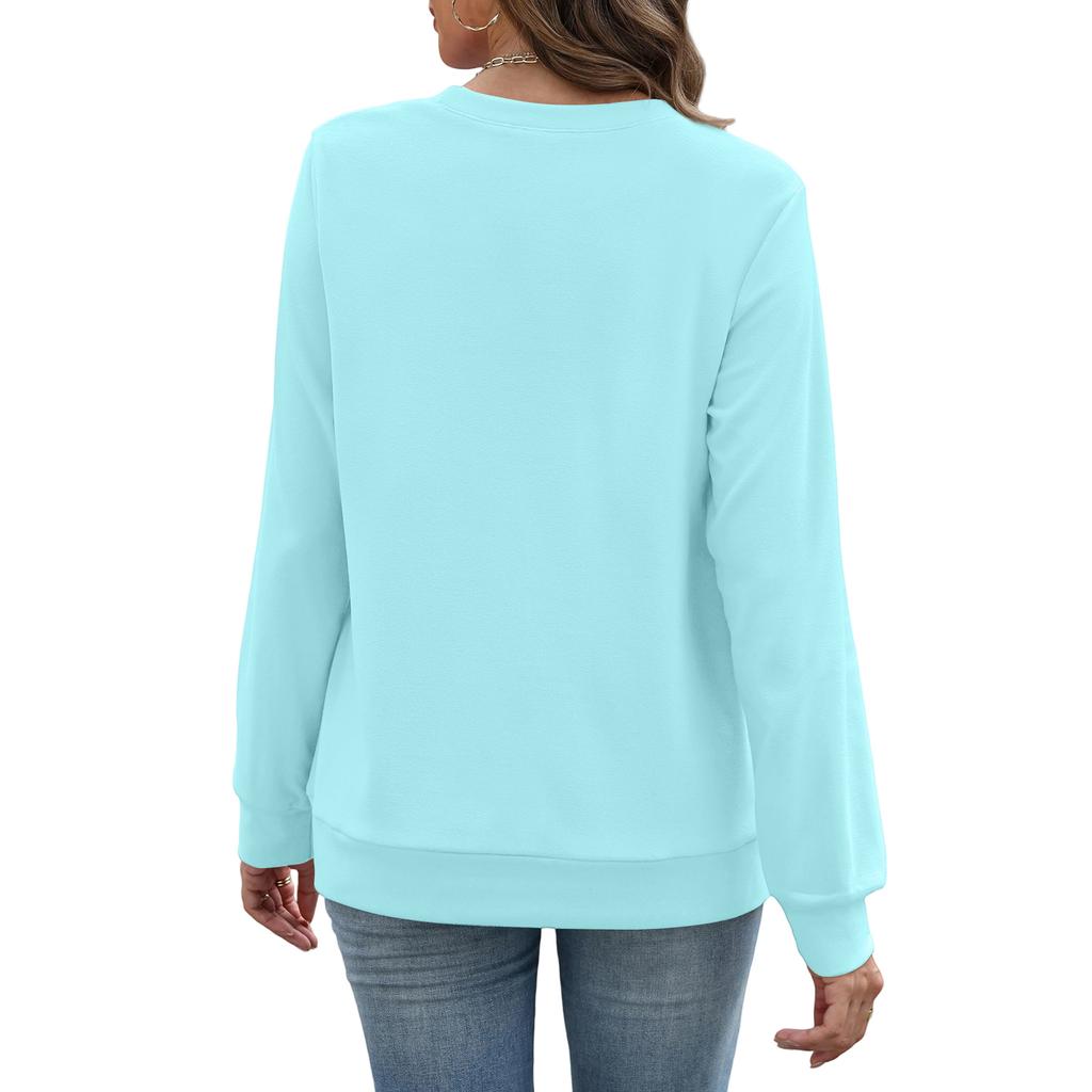 Women's Casual Fashion Solid Color V-Neck Long Sleeve Sweatshirt Lightweight Pullover With Pockets Warm Sweatshirt
