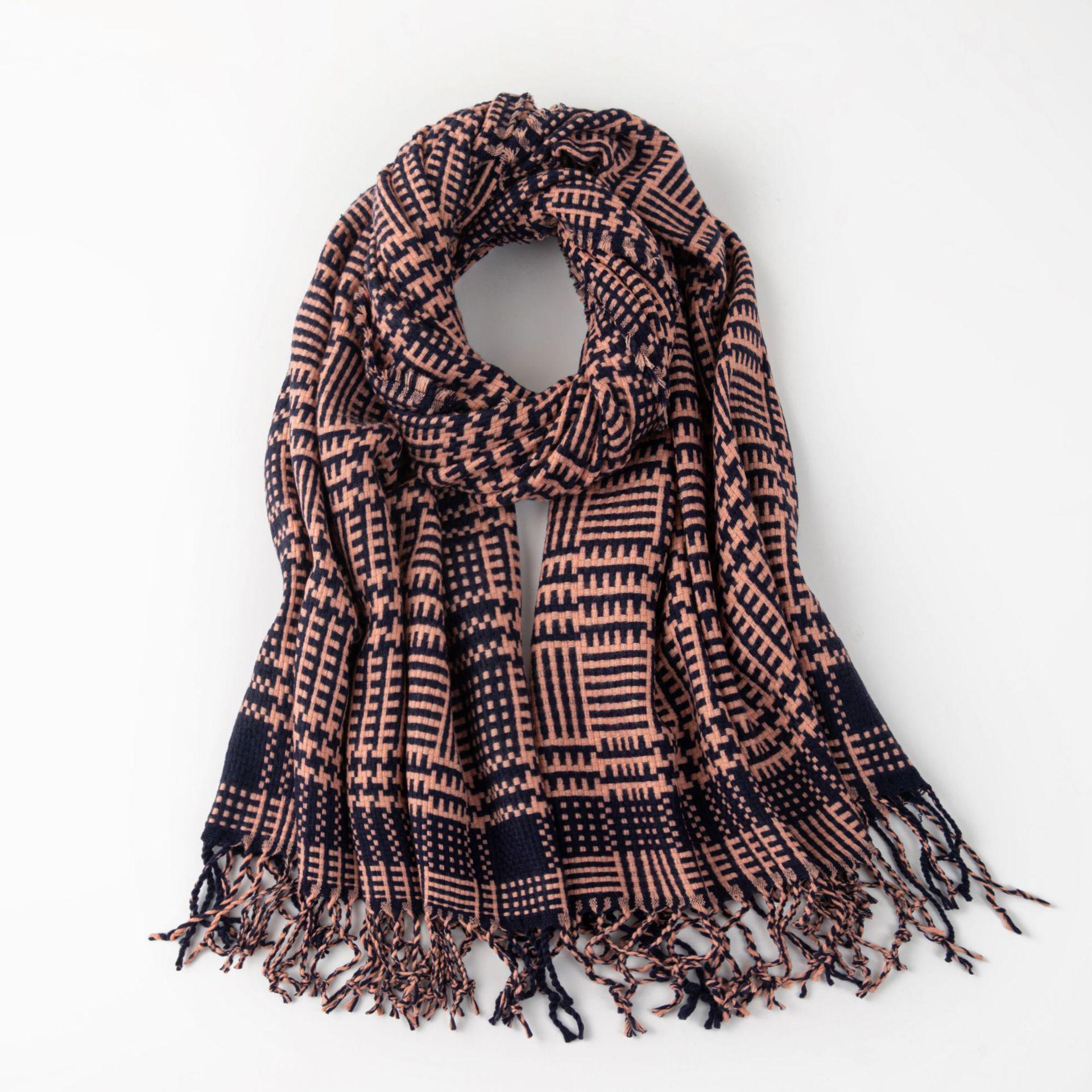 Elegant Mid-Length Faux Cashmere Tassel Scarf - Houndstooth Shawl for Women