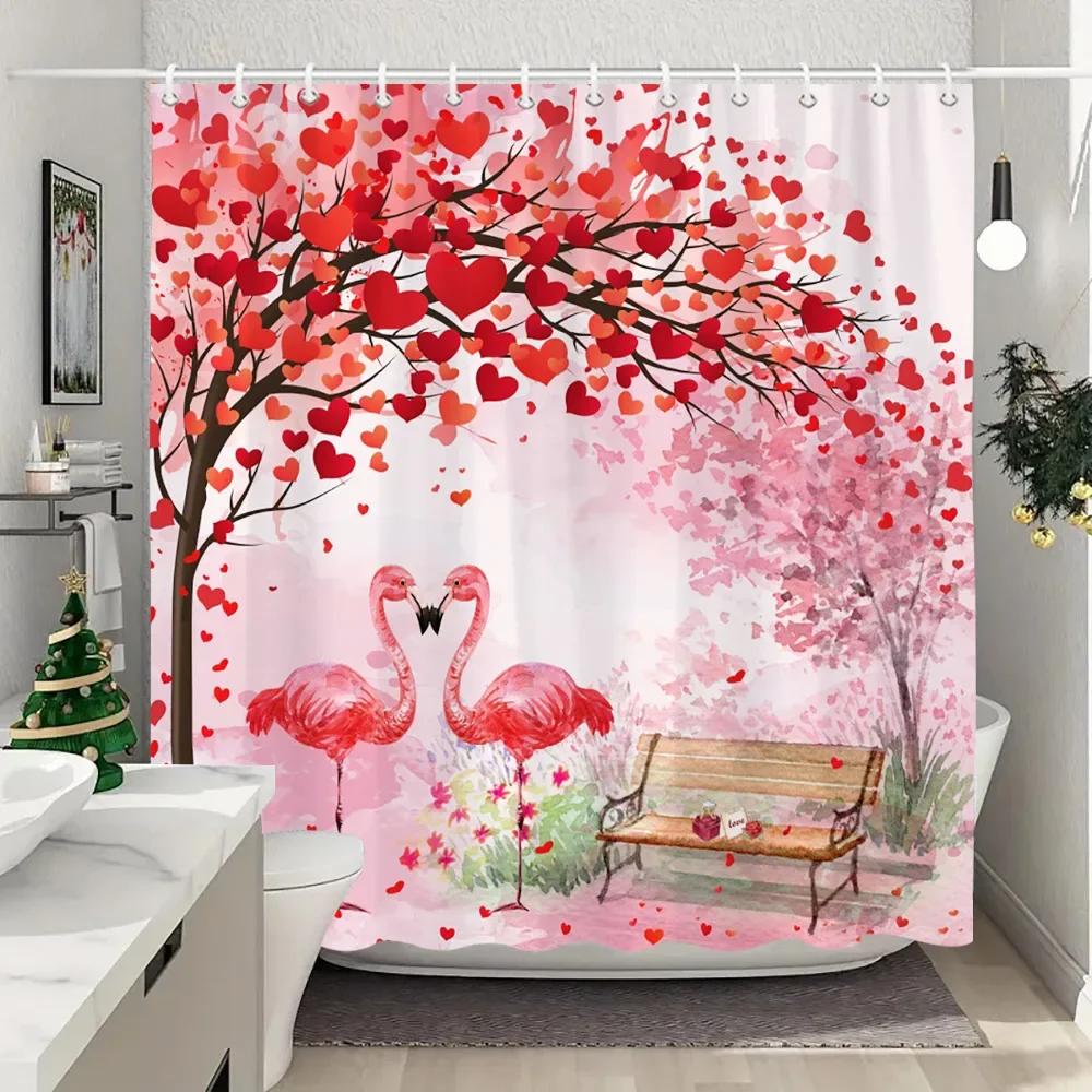 Valentine's Day Love Shower Curtain Black and White Buffalo Check LOVE Valentine's Day Gift Washable Bath Curtain Bathroom Decor
