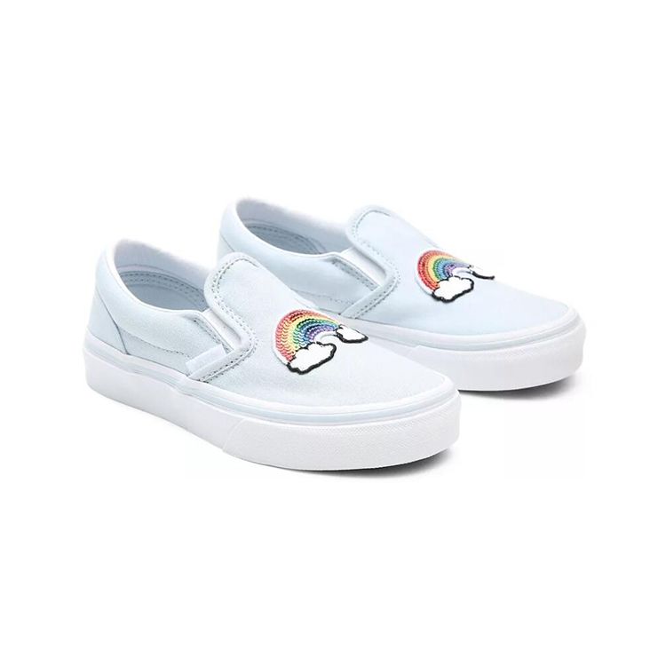 Vans Slip-On Series Low Top Kids Skate Shoes Light Blue Rainbow Kids Sneaker VN0A4BUT34C