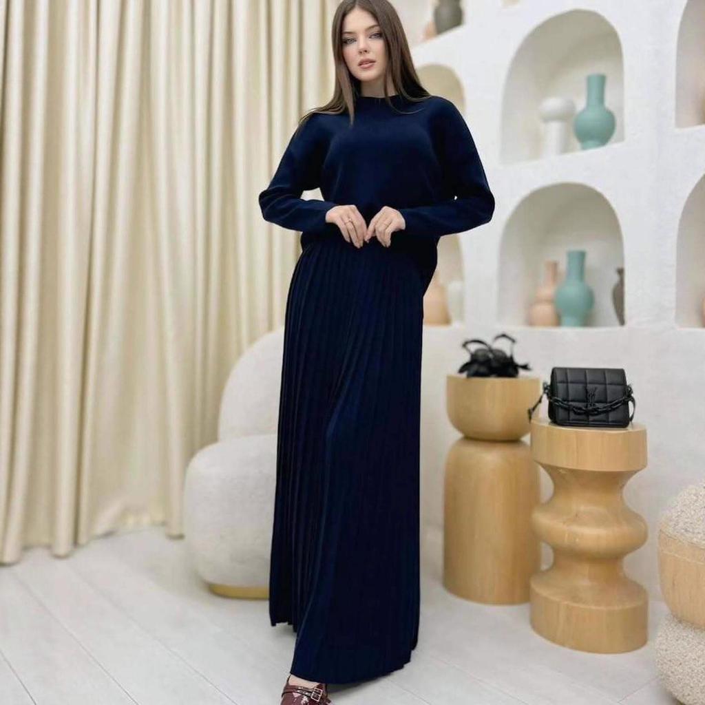Women's 2025 Autumn New Loose Knit Sweater and A-Line Skirt Set