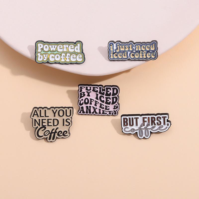 Brooch Alloy Trendy Pin With Charming English Letter Design Inspired By Coffee Cups For Enthusiasts Fashion
