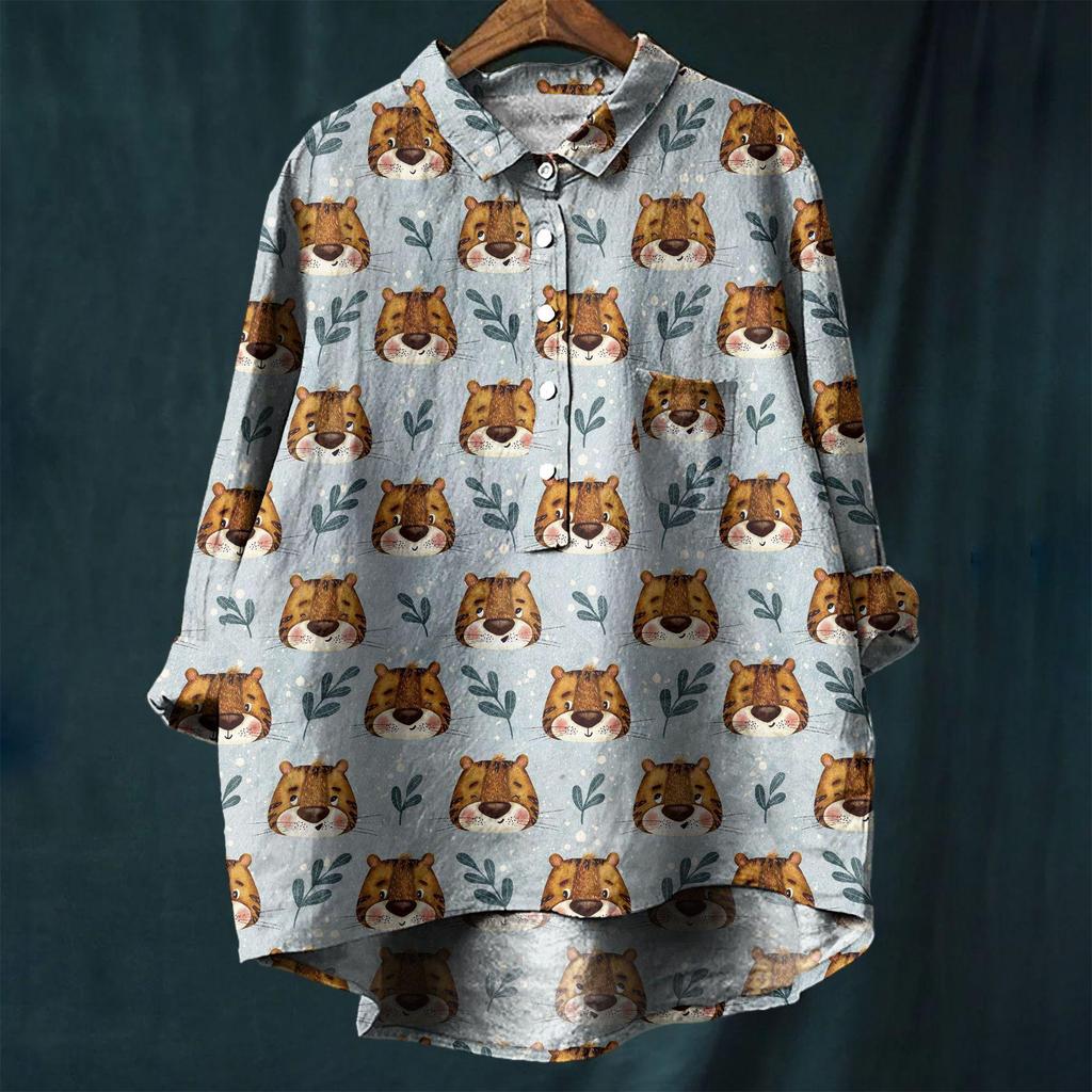 2025 European & American Casual Holiday Long-Sleeve Hawaiian Print Shirt