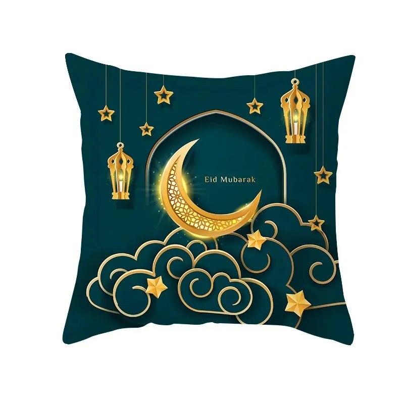Islamic Eid Mubarak Decorative Pillowcase Home Decor Sofa Cushion Cover Ramadan Cotton Mosque Muslim Pillowcase 45X45CM