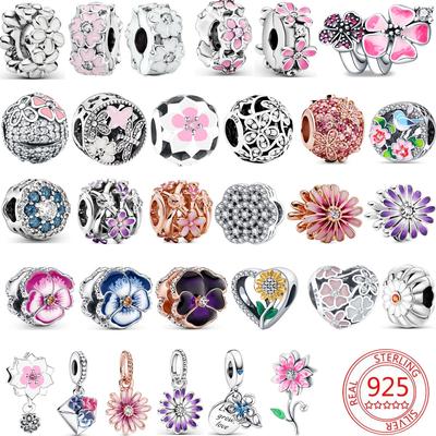 Original Copper Flower Beads Charms Cherry Blossom Daisy Sunflower For Diy Bracelet Women Jewelry Birthday Gift