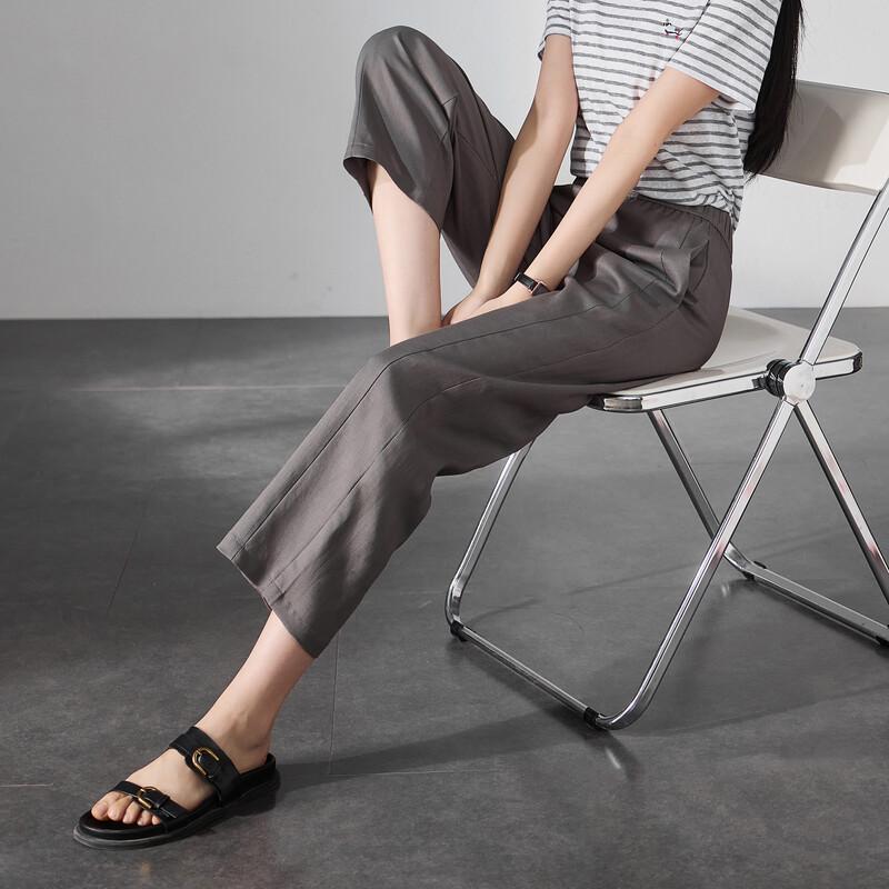 SOFSIL Women's High-Waist Linen Blend Loose Cropped Trousers