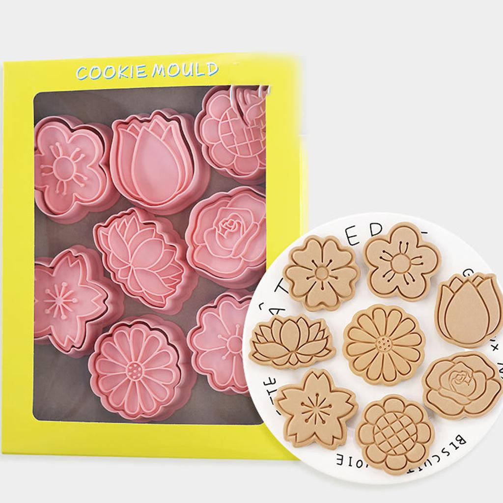 8 PCS Flower Shaped Biscuit Mold PP Material Frosting Cookie Molds Push-type Household Baking Cookie Cutter for Children