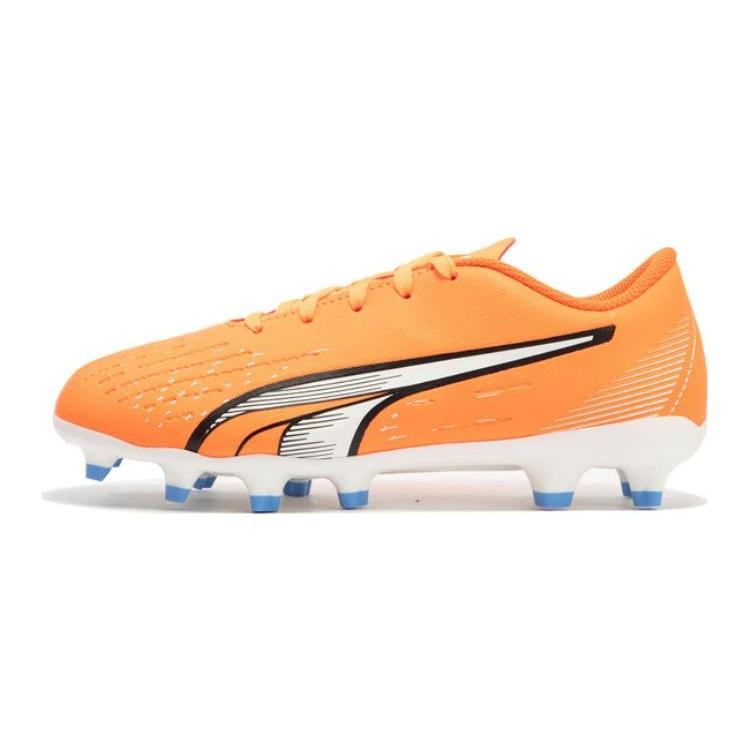 (GS) PUMA ULTRA Play FG AG Ultra Orange PUMA White Blue Glimmer Kids 107233-01 EU 36
