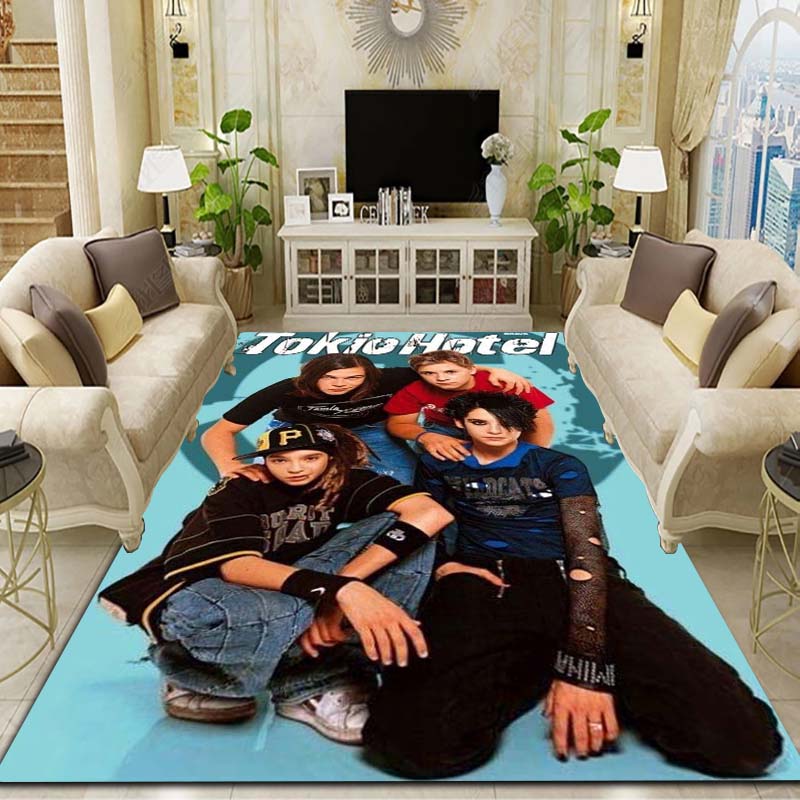 Tokio Hotel Rock Band Area Flannel Rug 3D Print Bill Tom Kaulitz Non Slip Soft Carpet Living Room Bedroom Home Decor Rock Gift