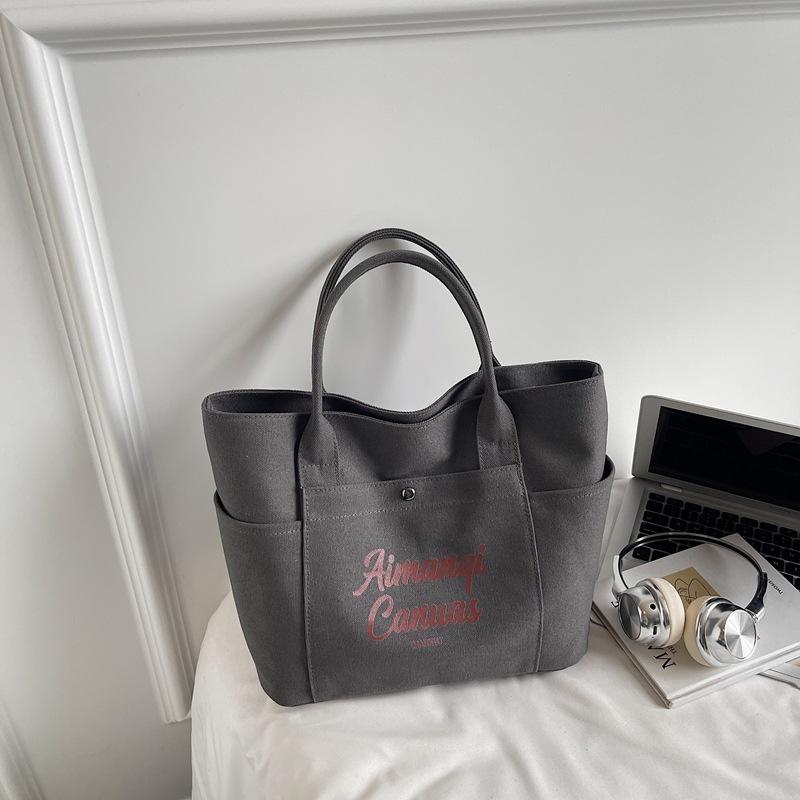 

New Winter Thick Canvas Shoulder Bag with Letter Print Casual Handle Bag for Women Texyure Simple and Versatile Storage Bags