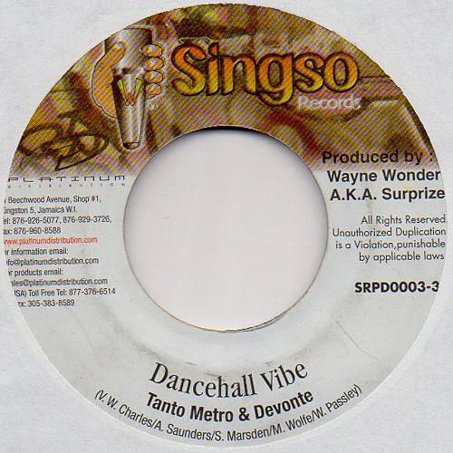 

7inch Record TANTO METRO & DEVONTE - Dancehall Vibe SRPD00033 Singso Records 2000 Jamaica Reggae, Ska & Dub Used