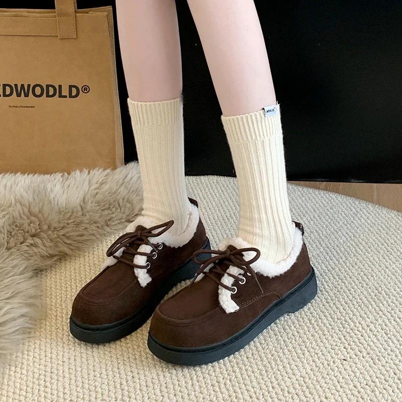 Fashion Winter New Thick Cotton Boots Women's Fashion Round Head Suede Front Lace-up Soft Sole Non-slip Short Boots