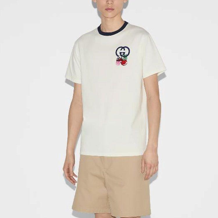 GUCCI T Shirts Men's Ecru Crew Neck Moderate Straight Fit 785345-XJGIK-9088