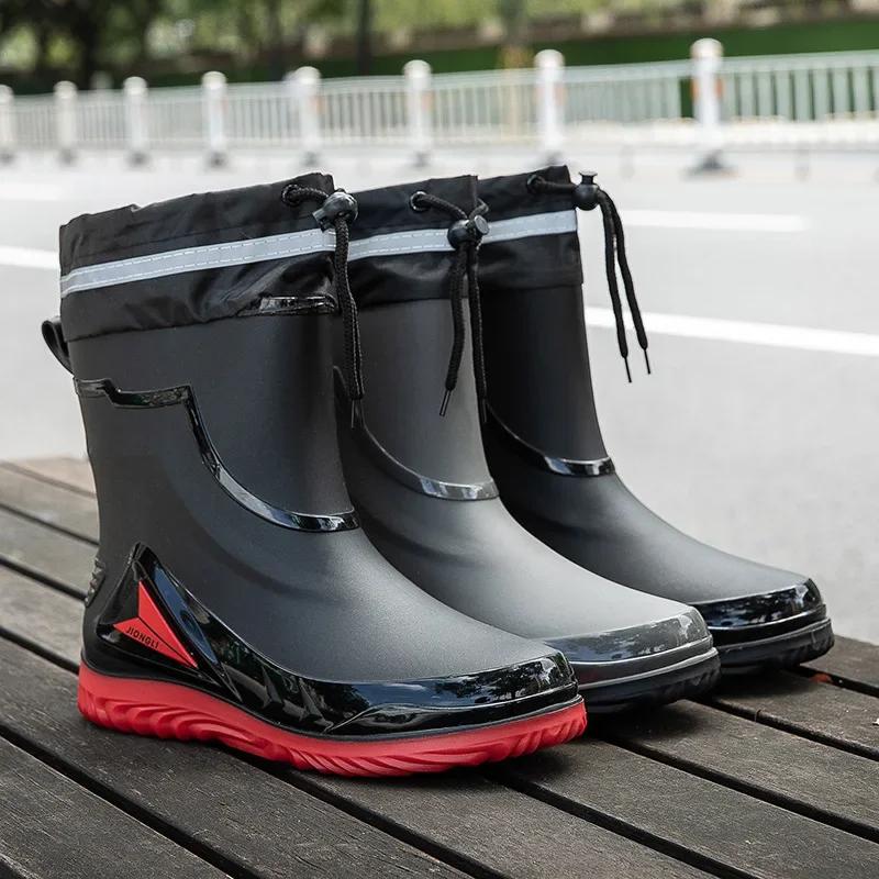 Men Waterproof Anti Slip Rain Boots Rubber Outdoor Fishing Warm Winter Shoes