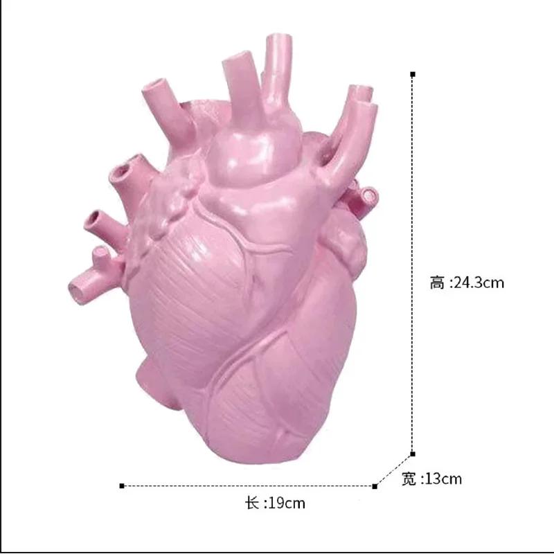 New Transparent Heart Resin Vase Anatomical Heart Flower Vase Ornament Craft Planter Pot For Office Living Room Bedroom Desktop