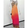 Women's Leopard Print Gradient Maxi Dress Sleeveless V Neck Casual Long Dress With Pockets
