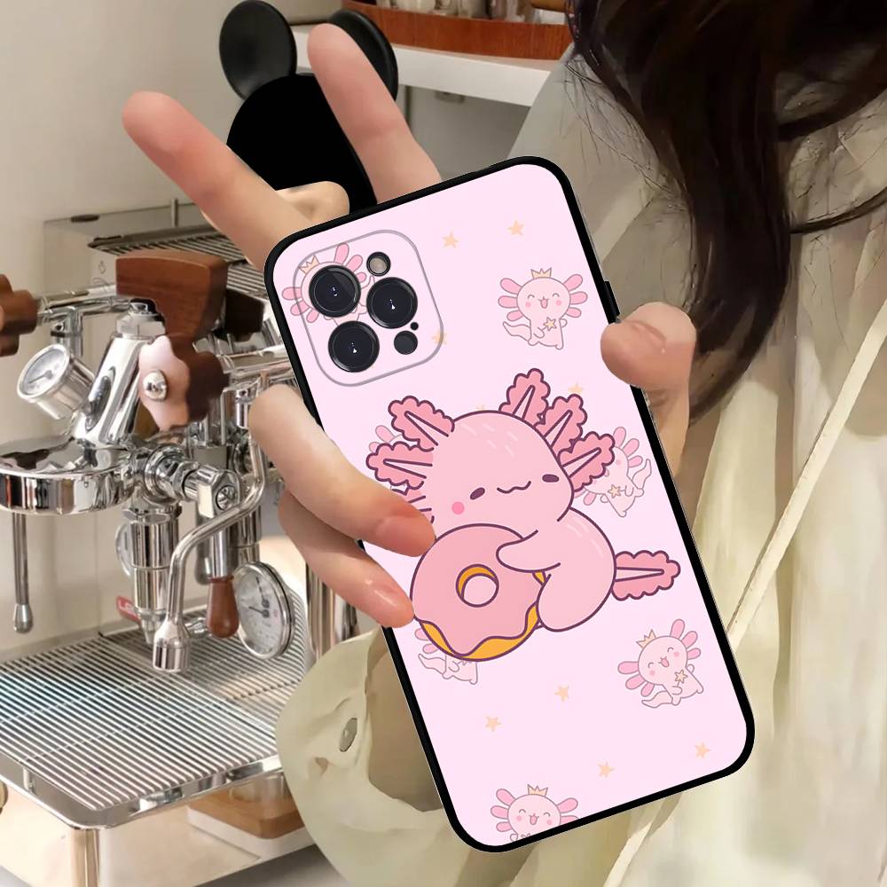 

Cartoon Axolotl Cute Phone Case For Iphone 17 16 15 14 13 12 11 Pro Max Plus Black Shell Cover Case iPhone 14 plus