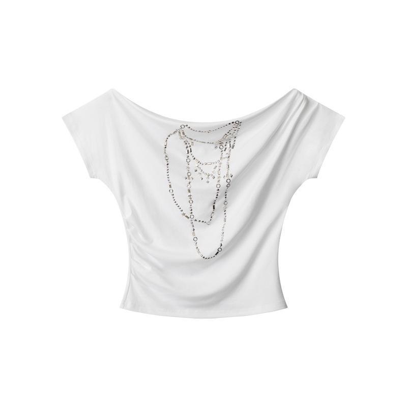 One Shoulder Short T-Shirt Cotton Tshirt Unisex Tops Tees Summer Short Sleeves T Shirt
