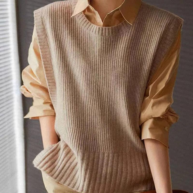 Gilet da Donna Lavorato a Maglia Oversize Canottiera Senza Maniche Top Maglione Largo Gilet Monocolore Casual Scollo Tondo