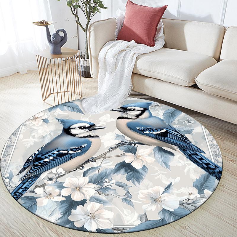 Blue Bird,Round Area Rug,Carpet Rug for Living Room Bedroom Sofa Playroom Decor,Non-slip Floor Mat