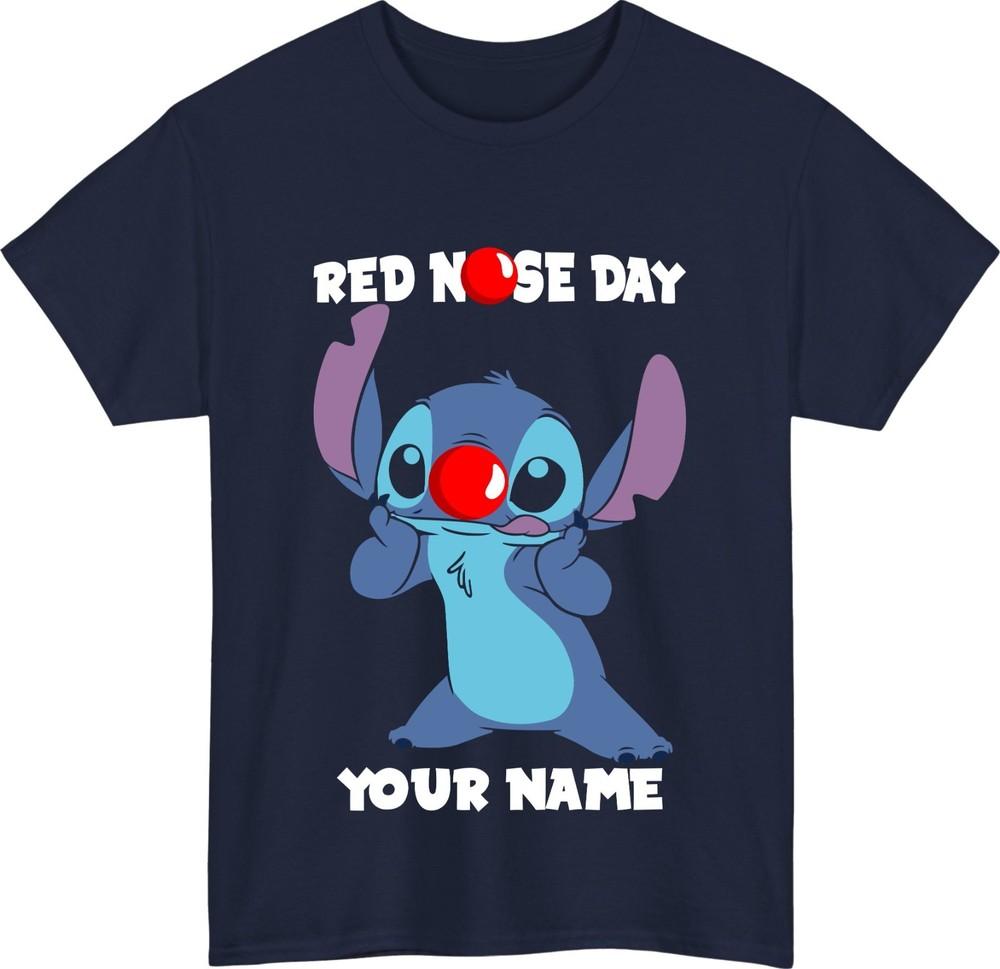 Personalised Red Nose Day Lilo And Stitch T ShirtCustom Name Funny Cartoon Tee S