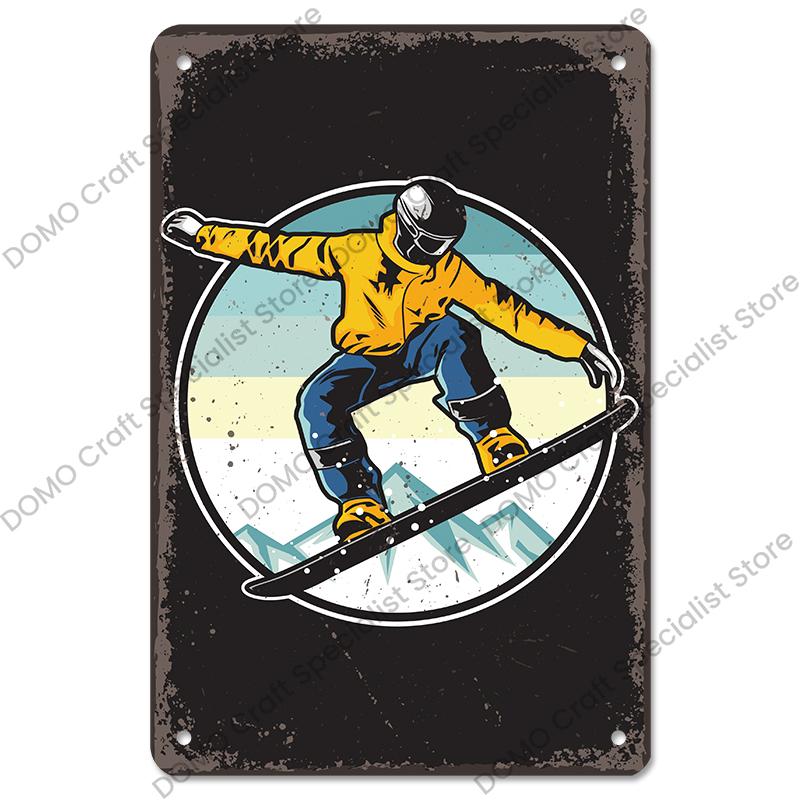 Alpines Skifahren Poster Metallschilder Platte Retro Berg Extremsport Snowboards Metall Blechschild für Ski Club Bar Pub Wanddekoration