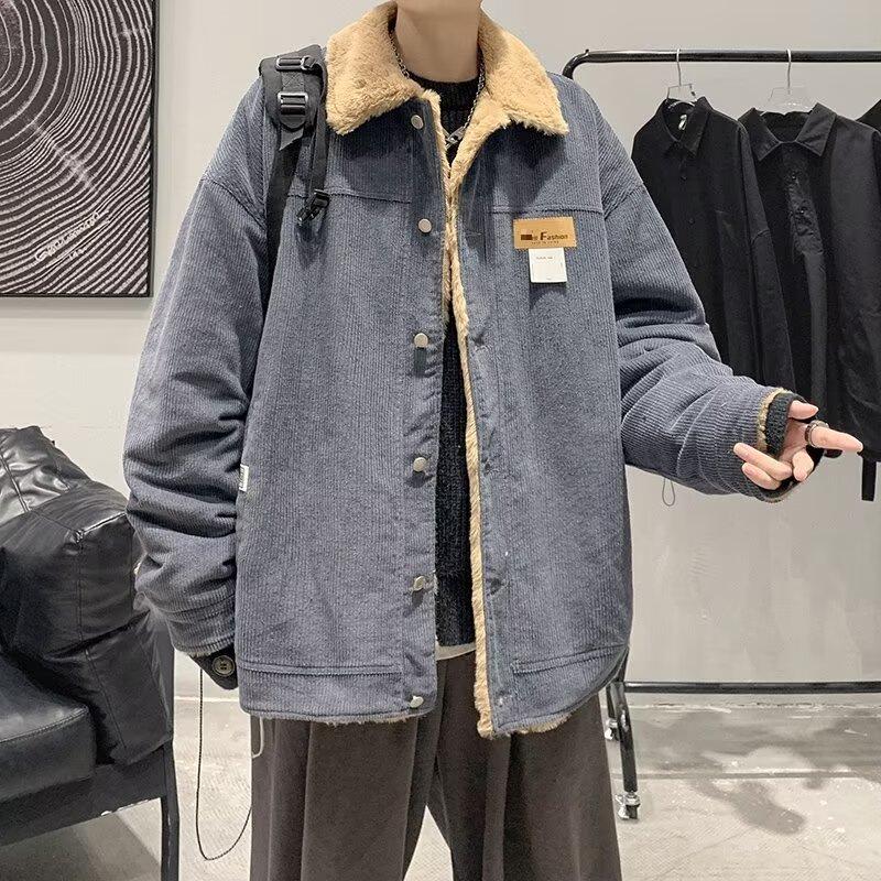 Men's Winter Lambswool Coat - Casual Thick Lapel Jacket with Fur Lining, Hong Kong Style Trendy Outerwear