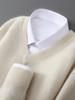 Men's 100% Wool V-neck Loose Fit Plain Pullover Sweater for Autumn/Winter.