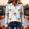 Women's Halloween Print Knit Long Sleeve Top with Lapel Collar