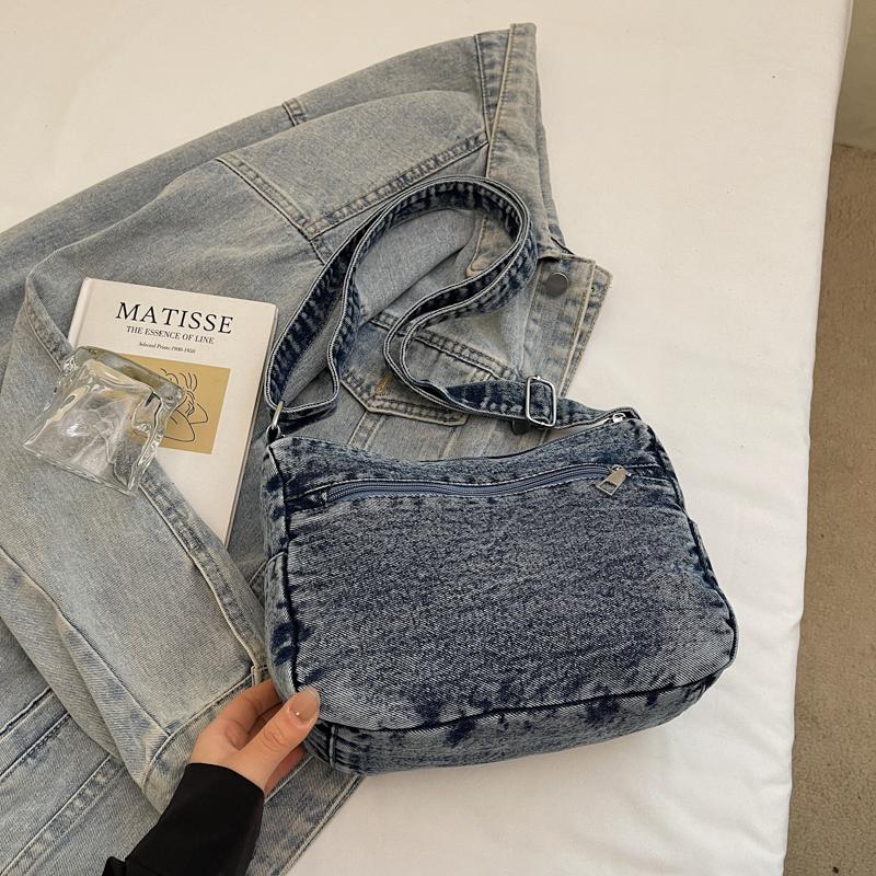 Multi-layer Denim Bag Vintage Shoulder Bag Women's Embroidered Crossbody Bag