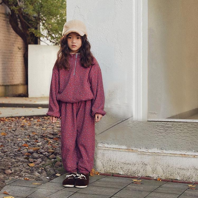 

Осенний ретро вафельный цветочный комплект с длинным рукавом: Топ с воротником-стойкой и длинные брюки для мальчиков и девочек, размеры S и M 110 cm малиновый