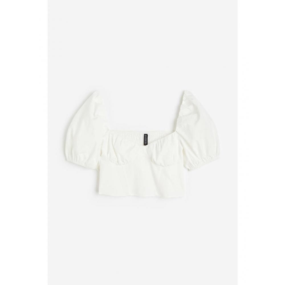 H M Puff Sleeve Cropped Blouse wHite 1148592001
