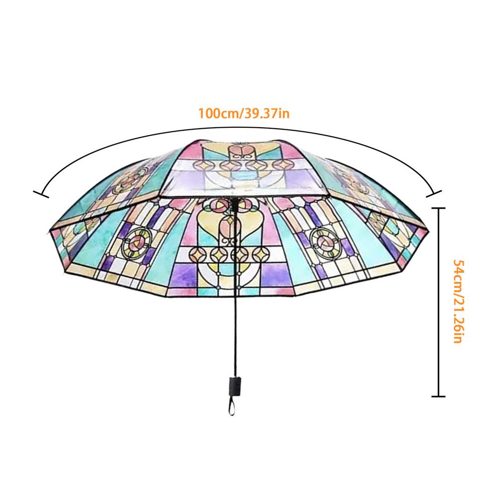 

Vintage Stained Glass Auto Umbrella Automatic Stained Glass Wind Proof Umbrellas Rain UV Protection Shade Fashion Accessories metal-fiber composite&8K