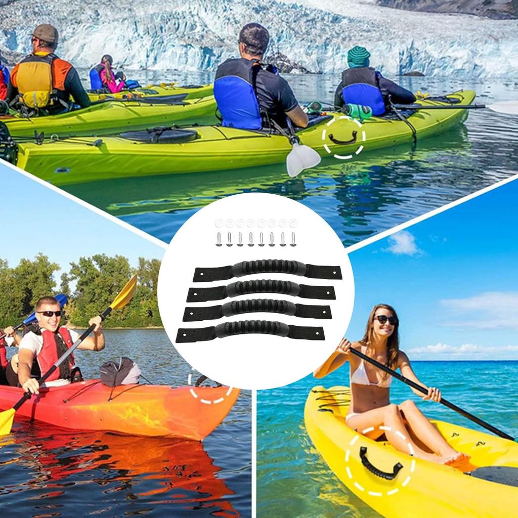 Kayak Carry Handles 4 Pieces Heavy Duty Nylon Rubber Handles with Screws Kayak Replacement Parts for Suitcases Doors Canoe Boat