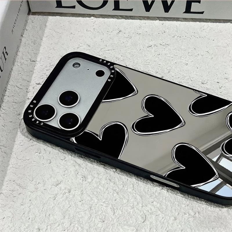 Simple Heart-shaped Pattern Multifunctional Makeup Mirror Phone Case Suitable for iPhone 17 16 15 14 13 12 11 Pro/Max/Plus