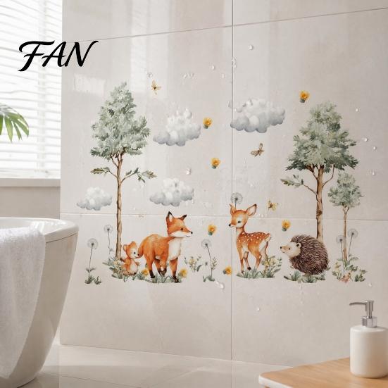 Self Adhesive Wall Murals for Baby Room Watercolor Forest Animals Stickers, Cute Fox Deer Hedgehog PVC Waterproof Decals, Theme Art Children