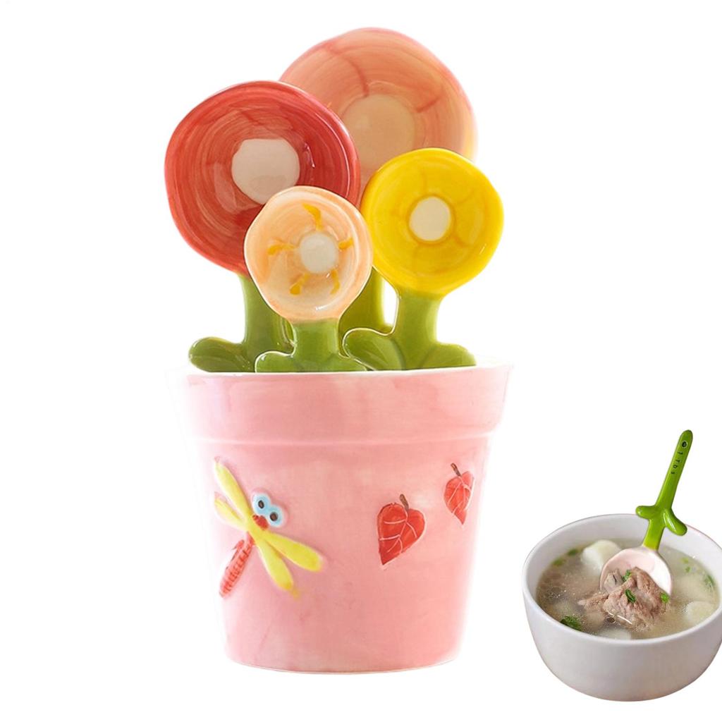 Süßes Blumiges Messlöffel-Set Dekoratives Keramik-Blumen-Neuheiten-Gadgets-Set Back-Messlöffel Für Kochen Backen Kaffee