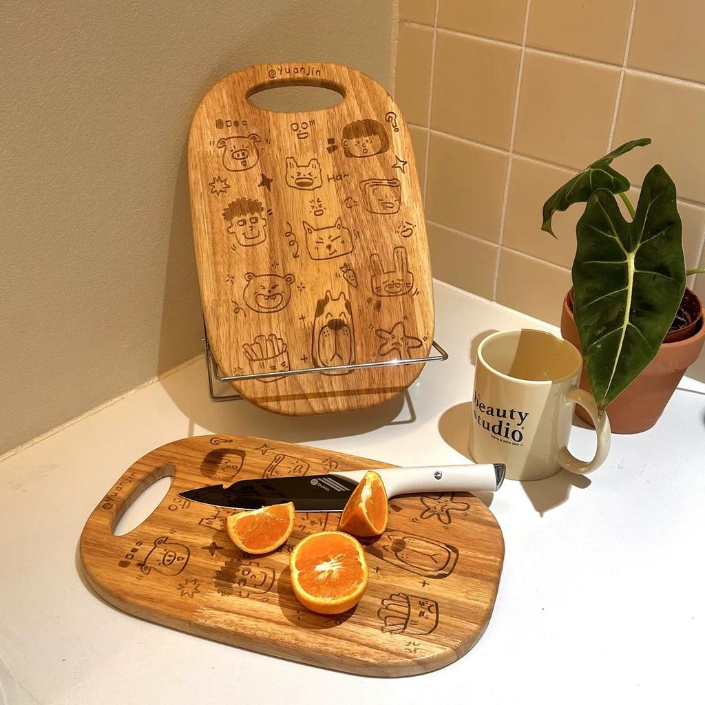 Cartoon Rubber Wood Bread Board Tray Creative Home Vegetable Fruit Solid Wood Cutting Board Hangable Screative Chopping Boards