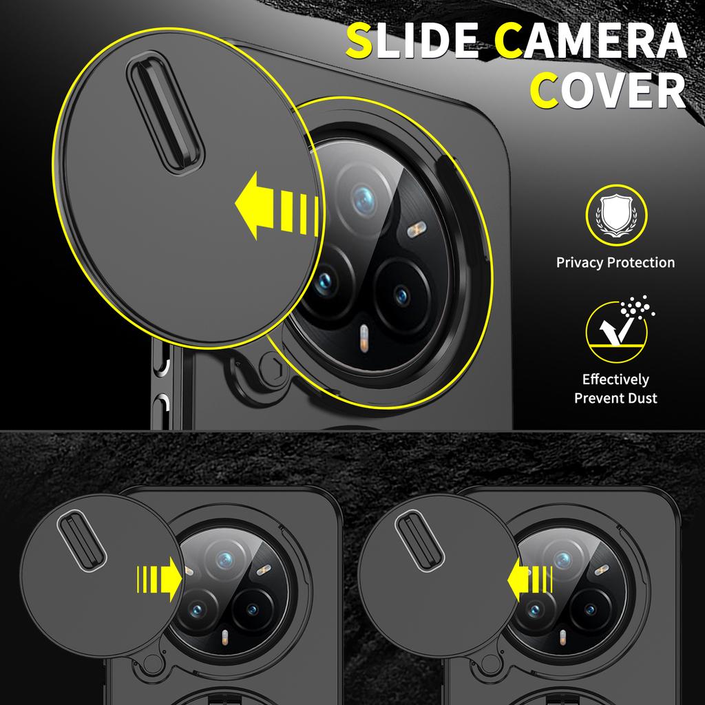 Slide Lens Protection Armor Phone Case For Realme 14 Pro 5G Car Magnetic Ring Holder Cover for OPPO Realme 14 Pro Plus + Funda