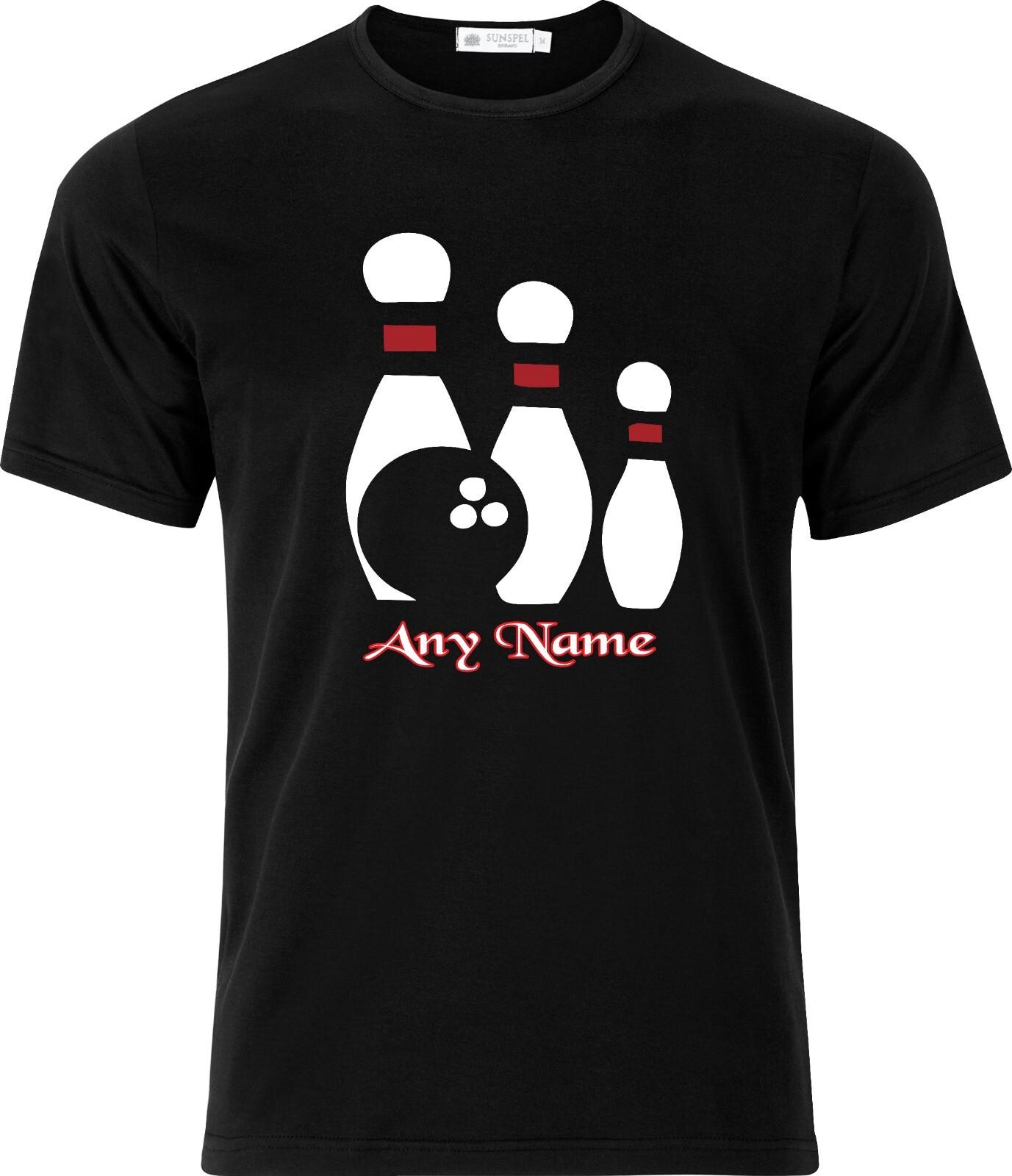 Personalised Ten Pin Bowling Fun Full Colour D.T.F Black Cotton T Shirt Mens Womens Tees Top M