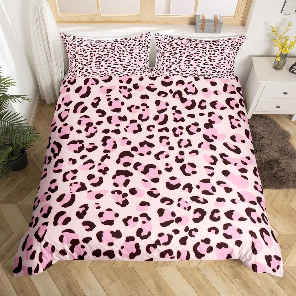 Pink Leopard Print Duvet Cover Girl Girl Bedding Digital Printing Three-Piece Quilt Cover Bedroom Decoration