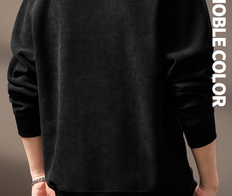 High-End Retro Jacquard Patchwork Raglan Sleeve Men's Sweatshirt - Autumn Heavyweight Trendy Round Neck Casual Top